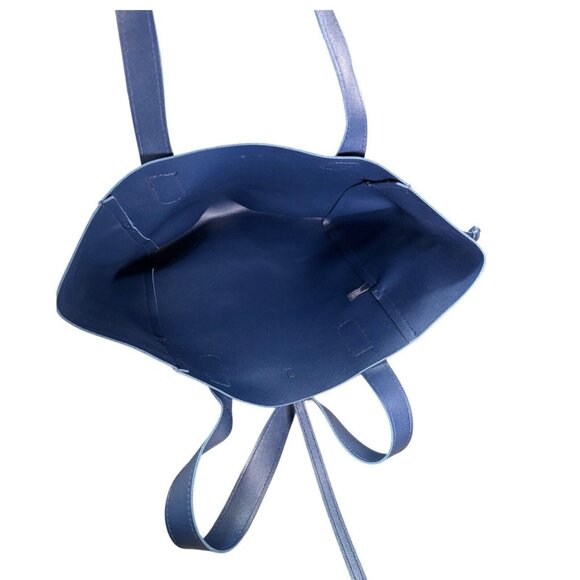 Navy Faux Leather Tote Bag With Dual Handles - Picture 3 of 7